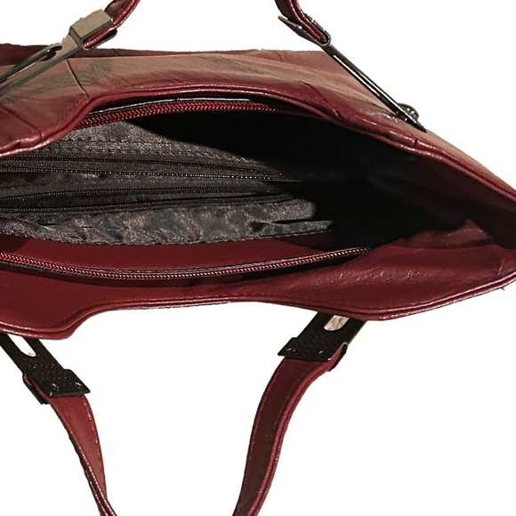 NWOT Jingpin Burgundy Red Faux Leather Handbag Silver Hardware Maroon Purse - Picture 9 of 10